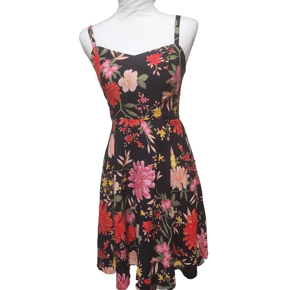 Old Navy Cami Black  Floral Print Smocked Stretch Babydoll Mini Dress XSmall